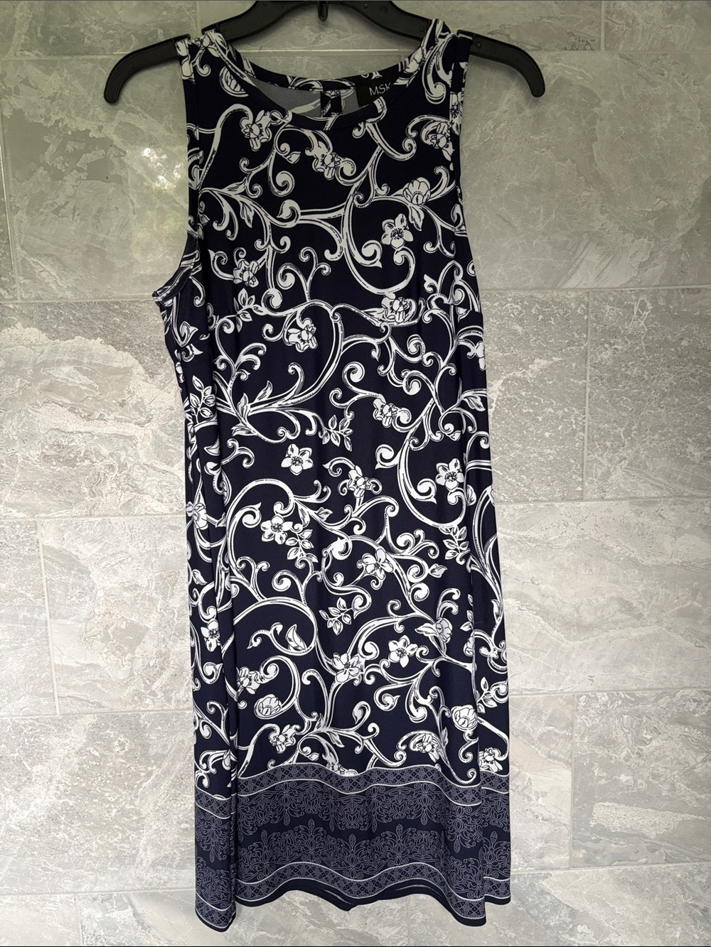 MSK Navy & White Scroll-Print Sleeveless Dress